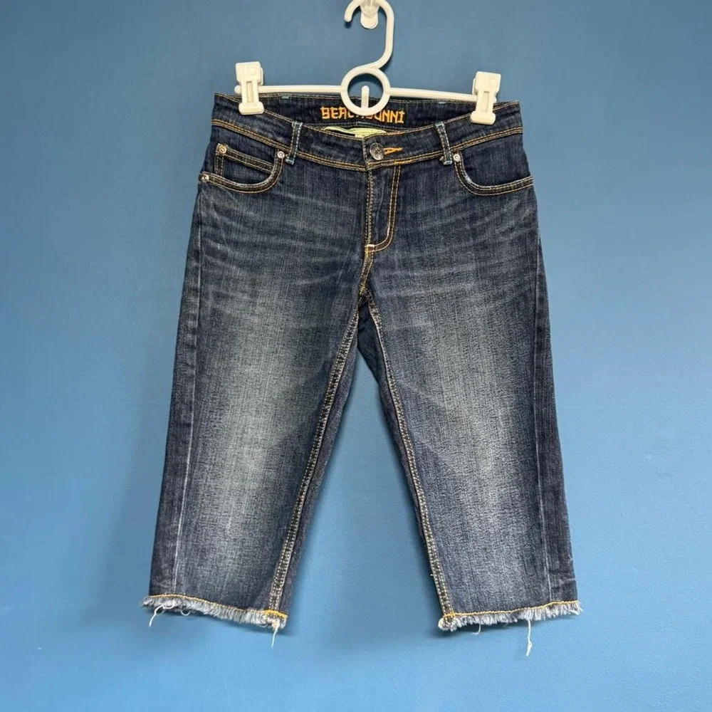 Y2K Long Jorts Women's Size 3 Denim Low Rise Fray Bermuda Beach Bunni Jean Short